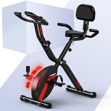 Exercise Bike,MOSUNY 2025 New Foldable Stationary Bike with 16 Levels Magnetic Resistance, Folding Exercise Bicycles with 10DB Near-Silent with, 350LBS Capacity,Comfortable Seat Backrest