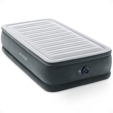 INTEX 67765ED Dura-Beam Deluxe Comfort Plush Air Mattress: Twin Size – Built-In Electric Pump – 13in Bed Height – 300lb Weight Capacity - Gray
