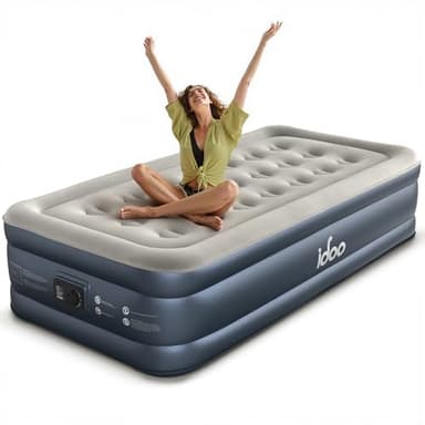 iDOO Twin Air Mattress, Blow Up Mattress with Built-in Pump, 3 Mins Quick Inflation/Deflation, Comfortable Surface Inflatable Mattress for Home Portable Camping Travel, 75x39x15in, Matelas Gonflable