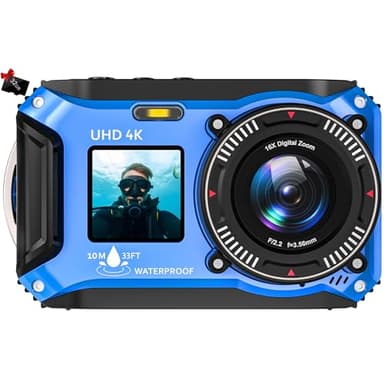 4K Underwater Camera 33FT Waterproof Camera for Snorkeling with 32GB Card Dual-Screen Compact Dustproof Floatable Autofocus UHD 64MP Point and Shoot Digital Camera 1500mAh Battery