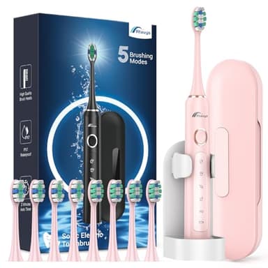 Rtauys Sonic Electric Toothbrush for Adults and Kids - Rechargeable Ultrasonic Toothbush with 8 Brush Heads & Travel Case