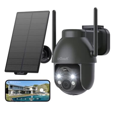 ieGeek Solar Security Cameras Wireless Outdoor, 360°PTZ 2.4G WiFi Camera System for Home Exterieur Surveillance, Battery Powered Cam with 2K Color Night Vision, Smart Siren, Motion Sensor, 2-Way Audio