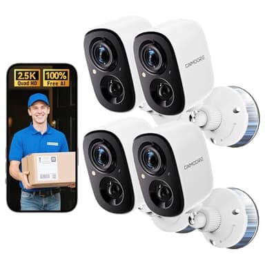 2.5K Wireless Magnetic Home Security Cameras Outdoor 4-Pack, Non-Subscription AI Person Detection, 4MP Color Night Vision, Full Duplex 2-Way Audio, IP66 Waterproof Battery Powered, Sound & Light Alarm