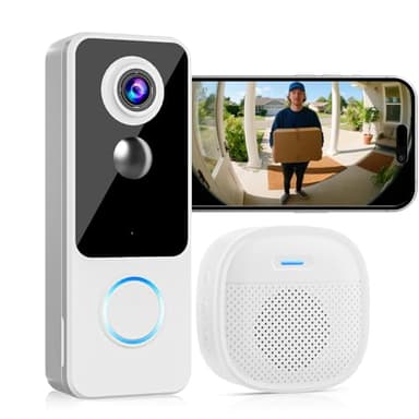 Doorbell Camera Wireless, 2K HD Head-to-Toe Video, no subscription,Two-Way Talk, Smart Home Video Doorbell with Chime,Battery Powered,Motion Detection &Alerts,Works with Alexa & Google(Only 2.4G WiFi)