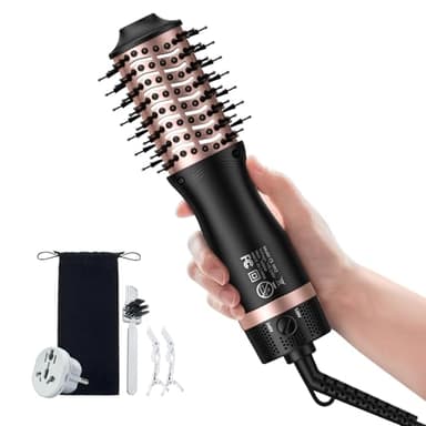slopehill Mini Dual Voltage Hair Dryer Brush,1000 Watts Travel Hot Air Brush with European Plug, Ionic Hair Dryer and Styler for Women for Home & Salon, Oval Barrel 2 Heat & 2 Speed Settings