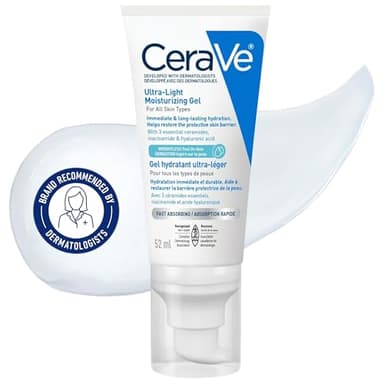 CeraVe Ultra-Light Moisturizing Gel Cream, Lightweight Face Moisturizer with Ceramides, Niacinamide & Hyaluronic Acid. Oil Free, Fast Absorbing and Fragrance-Free, Dermatologist Recommended, 52 mL