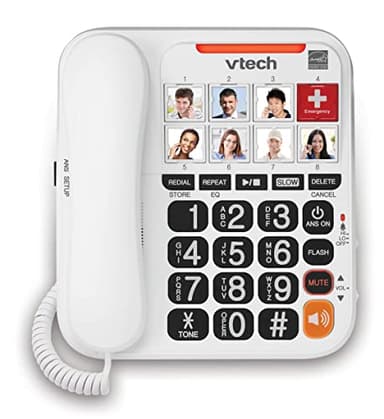 VTech SN1127 Amplified Corded Answering System with 8 Photo Speed Dial, 90dB Ringer Volume, Oversized High-Contrast Buttons, and One-Touch Audio Assist up to 40db