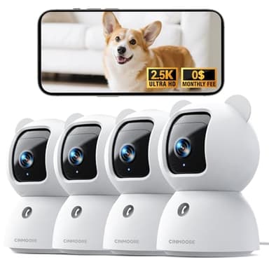 CINMOORE 2.5K Indoor Camera 4pack, Non-Subscription AI Person/Pet/Cry Detection, 4MP Pet/Dog/Cat/Baby Camera w/Phone App, Pan Tilt WiFi Cameras for Home Security, Night Vision, Full Duplex Audio