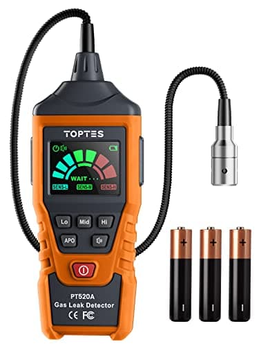 PT520A Natural Gas Detector, Gas Leak Detector with 43.5cm Gooseneck, Locates Sources Like Methane, Propane and Butane for Home and RV (Includes Battery x3) - Orange