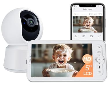 Arenti Baby Monitor, Smart WiFi 6 Baby Camera with 5-Inch Upgraded Wireless Display, 360° View, Auto-Night Vision, Temperature Sensor, Sound & Motion Detection, 2 Way Audio, VOX Mode (B2)