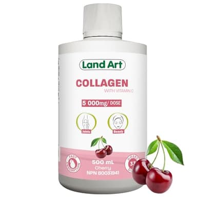 Liquid Collagen, with Vitamin C, Complete Joint and Beauty Care Formula, Fast-Action Anti-Inflammatory, Non-GMO, Gluten-Free, Sugar-Free, Cherry Flavour, Made in Canada, 500ml Bottle