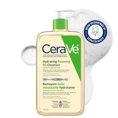 CeraVe Oil Cleanser for Face, Hydrating Foaming Face Cleanser with Squalene Oil, Hyaluronic Acid and Ceramides, for Dry to Very Dry Skin, Non-Greasy, Non-Comedogenic, Fragrance-Free, 562 mL