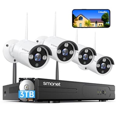 Wireless Security Camera System,SMONET 1080P 8 Channel Home Surveillance DVR Kits with 4pcs 2MP Full HD Cameras 3TB HDD Night Vision Motion Detection Free App for Indoor Outdoor 24/7 Video Recording