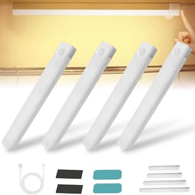 4/8Pack Punch-Free Smart Sensor Magnetic Rechargeable Led Lights,Smart Sensor Magnetic Rechargeable Led Lights, Motion Sensor Light Indoor (4PCS Warm Light,20cm/7.8in)