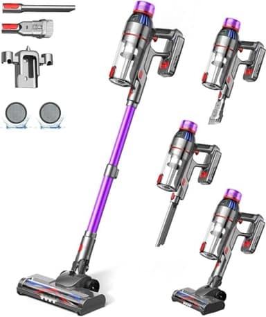 MQDXE Cordless Stick Vacuum Cleaner: 550W Powerful Suction, LED Display, 55 Min Runtime, Anti-Tangle Brush, Rechargeable Battery, Lightweight for Home, Pet Hair, Hard Floors, Carpet