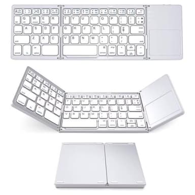 Foldable Bluetooth Keyboard with Touchpad,Small Portable Wireless Keyboard Rechargeable Slim Folding with Trackpad Mini Pocket Size Keypad for iPad iPhone Tablet Laptop PC Android Windows iOS-White