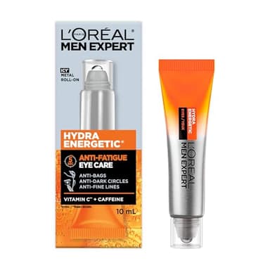 L'Oréal Paris Men Expert Hydra Energetic Caffeine Eye Cream, Anti-Fatigue Roll-On with Vitamin C & Caffeine, Eye Cream for Men, 10ml