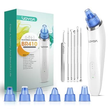 VOYOR Blackhead Remover Pore Vacuum - Electric Face Vacuum Pore Cleaner Acne White Heads Removal with 6 Suction Head BR410