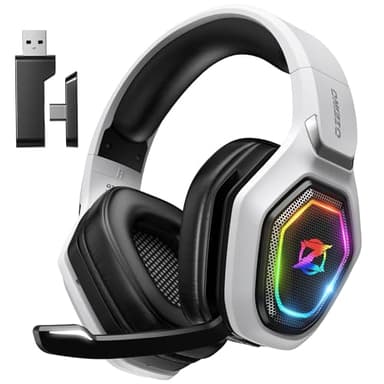 Ozeino Wireless Gaming Headset for Ps5, Ps4, Switch, Ultra Stable 2.4GHz USB & Type-C, Bluetooth 5.3 Gaming Headphones with Flip Mic, 40+Hr Battery Gamer Headset for PC, Laptop, Mobile, Mac(White)