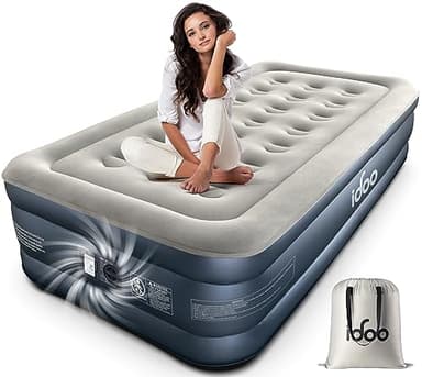 iDOO Twin Air Mattress with Built in Pump, 18" Inflatable Mattress, 3 Mins Quick Self-Inflation, Blow up Mattress for Home Guest Travel, Matelas Gonflable Simple, Portable & Waterproof Single Air Bed