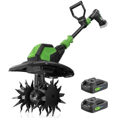20V Cordless Tiller for Gardening, 360RPM Electric Tiller Cultivator with 2 * 2.0Ah Batteries, 9" Width, 6.6" Depth, 48 Steel Tines Mini Garden Rototiller for Weeding, Gardening & Soil Cultivation