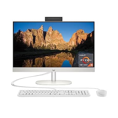 HP 23.8 inch All-in-One Desktop PC, FHD Display, AMD Ryzen 3 7320U, 8 GB RAM, 256 GB SSD, AMD Radeon Graphics, Windows 11 Home, 24-cr0009