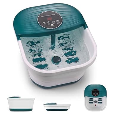 Collapsible Foot Spa Bath Massager with Heat, Bubble, 35-48℃ /95-118℉ Adjustable Temperature Fast Heating, Massage Rollers(Non-electric) with Detachable Massage Points Relief at Home