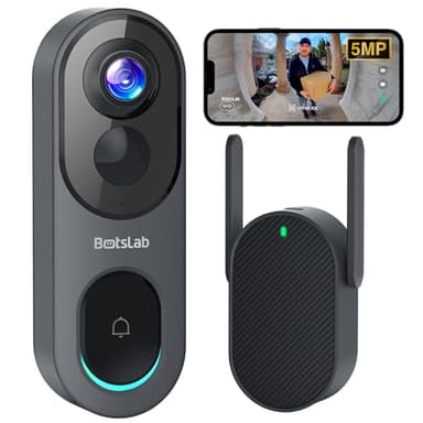 Doorbell Camera Wireless Outdoor, BOTSLAB 5MP 1:1 Head-to-Toe with 180° View, No Monthly Fee, 2-Way Audio, AI/Rader/PIR Detection, Battery/Wired, Night Vision, Alexa & Google Assistant