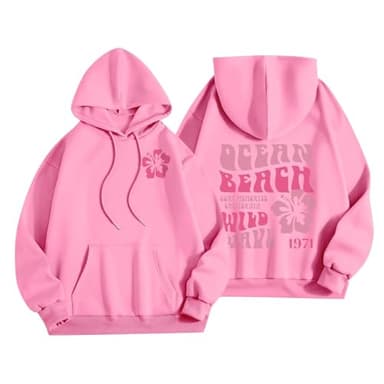 Pink Palm Puff Hoodie for Women Y2K Tops Graphic Hoodies Cute Preppy Clothes Sweatshirt Tops
