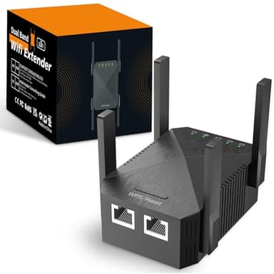 WiFi Extender Signal Booster for Home, 6 High-Gain Antennas, Covers Up to 10000 Sq.Ft & 120 Devices, 1200Mbps Dual Band (2.4GHz & 5GHz), Equipped with ethernet Port for Wired Connection (Black)