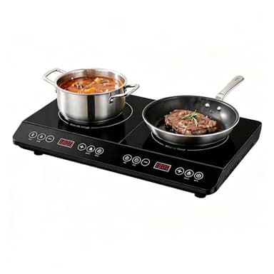 COOKTRON Double Induction Cooktop Burner, 1800W Induction Countertop 2 Burner Portable, Precision Temperature Independent Control, 10 Temperature 9 Power Settings, with Child Safety Lock & 4H Timer