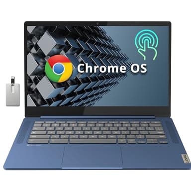 Lenovo Slim 3 Chromebook, 14″ FHD IPS Touchscreen Laptop, MediaTek Kompanio 520 Processor, 4GB RAM, 64GB eMMC, HD Webcam, Stereo Speakers, WiFi 6, Chrome OS, Abyss Blue, 32GB Hotface USB Card