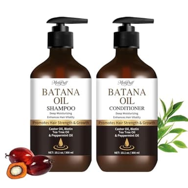 Batana Oil Shampoo & Conditioner Set for Hair Growth & Thickening - With Biotin, Keratin, Tea Tree & Rosemary - Strengthens & Volumizes Thin Hair - Daily Hair Care for Men & Women