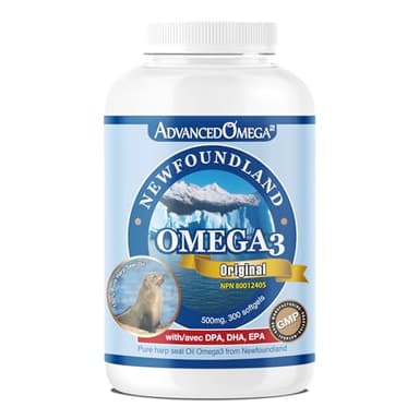 ADVANCED OMEGA Seal Oil 500mg (300 Softgels), Canadian Newfoundland Harp Seal Omega-3 Supplement, Non-GMO, Gluten-free, Soy-free, and Dairy-free, Made in Canada