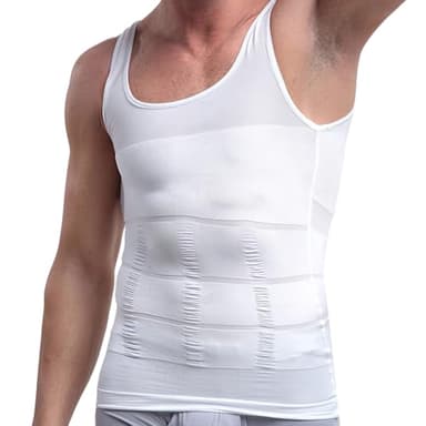 LARDROK Men Slimming Body Shaper Vest Gynecomastia Compression Shirts Tummy Control Shapewear Moobs Undershirt White