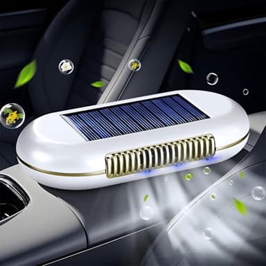 Solar-Powered Car Air Purifier with USB Charging & Ozone Odor Elimination - Portable HEPA Filter-Free Ionizer for Pet Odors, VOCs - Compact, Silent, Best for Car Use (8820 white)