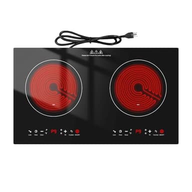 Electric Cooktop 2 Burners 24 Inch, Double Induction Cooktop, 120V Built-in Electric Stove Top 3000W, LED Touch Screen, 9 Heating Level, Overheat Protection, Kids Lock & Timer, Suitable for all Pans