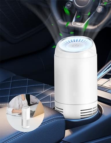 Car Air Purifier Portable Anion Purifier Mini Air Freshener for Vehicle with HEPA Filter Cleans Air, Eliminates Smoke Odor Dust Pollen,Travel Air Cleaner for Small Room Office Desktop Home (White)
