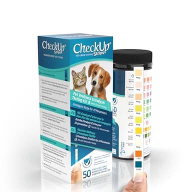 CheckUp 10 Parameters Urine Test Strips for Cat and Dog x 50, Monitoring pet Health, Detects Urobilinogen, Glucose, Bilirubin, Ketone, Specific Gravity, Blood, pH, Protein, Nitrite, Leukocytes