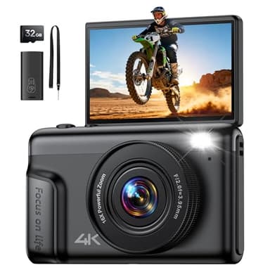 4K Digital Camera Photography for Vlogging: 64MP Compact Cameras with Flip Screen 16X Zoom - Gift for Beginners/Enfant/Teen - Vintage Appareil Photo Video Cam Black for Boys Girls