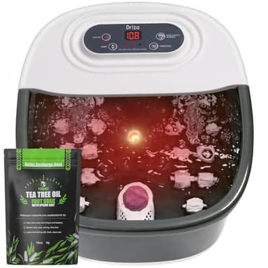 Foot Spa Bath Massager with Heat, Vibration, Temp Control, Bubbles, Epsom Salt and Red Light,Foot Soaker with 22 Massage Rollers,Foot Bath Massager for Relax,Black