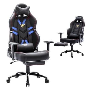 COLAMY Big and Tall Gaming Chair with Footrest 350lbs-Racing Style Computer Gamer PC Chair, Ergonomic High Back with Wide Seat, Reclining Back, 3D Armrest, Headrest and Lumbar Support for Adult, Black