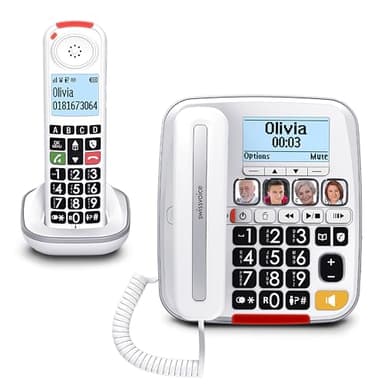 SWISSVOICE 3355 Corded Big Button Phone for Elderly with Answering Machine and Additional Cordless Handset - Loud Phones for Hard of Hearing - Hearing Aid Compatible Phones - Cordless Number Telephone