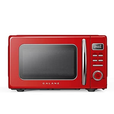 Galanz GLCMKZ07RDR07 Retro Countertop Microwave Oven with Auto Cook & Reheat, Defrost, Quick Start Functions, Easy Clean with Glass Turntable, Pull Handle,0.7 cu ft, Red