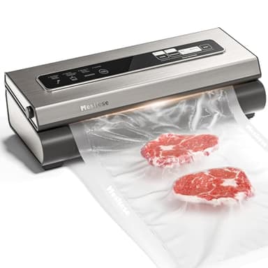 Mesliese Vacuum Sealer Machine Powerful 90Kpa Precision 6-in-1 Compact Vacuum Food Preservation System with Cutter, 2 Bag Rolls & 5 Pre-cut Bags, Dry&Moist Modes Smart Suction, ETL Listed (Silver)