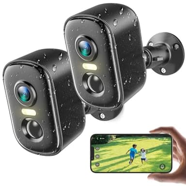 Rocktone Security Cameras Wireless Outdoor - Battery Powered WiFi Camera Surveillance Exterieur, Security Camera Outdoor Indoor, AI Motion Detection, 2K Color Night Vision, 2-Way Talk, IP66, 2 Pack