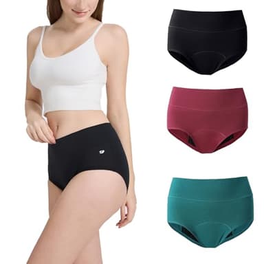 3 Pack Period Underwear for Women, Washable Absorbent Underwear, Reusable Period Panties for Bladder Leakage M
