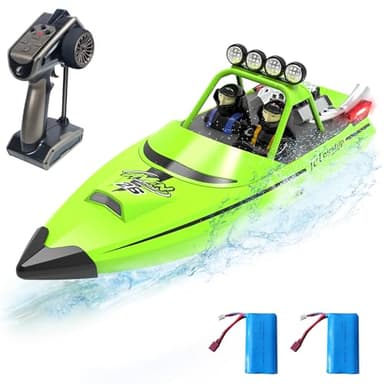 Hitish RC Boat for Kids Adults 2.4GHz Remote Control Boats with LED Light for Pool Lakes Water, 20MPH Fast Speed Racing Jet Boat, Boat Toy for Boys Girls, 2 Rechargeable Batteries 40+ Mins, Green