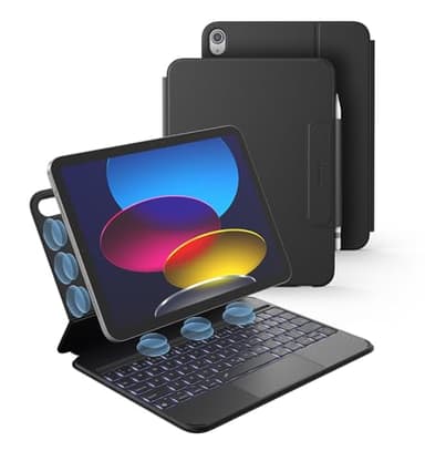 Dexnor for iPad (A16) 11th/10th Generation Case with Keyboard Ultra-Light Magnetic Detachable Folio Keyboard Cover Multi-Touch Trackpad Backlit for iPad 10th Gen 10.9" (2022)/11th Gen (2025), Black