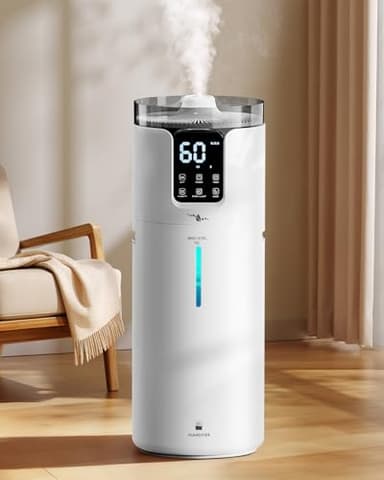 Lacidoll Humidifiers for large room bedroom,16L/4.2Gal Whole house humidifier for home 1500 sq.ft. Ultrasonic cool mist humidifiers for bedroom with extension tube & aroma box & night light, White
